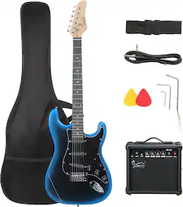 Winado - Full Size Electric Guitar for Music Lover Beginner with 20W Amp and Accessories Pack Guitar Bag - Black
