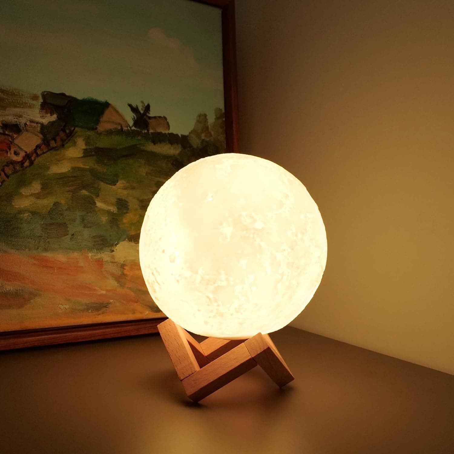 Alt View 4. FINEAK - 16-Color 3D Moon Lamp: Remote/Touch Control, Timer - 4.8" LED Night Light for Kids & Gifts - Wood.