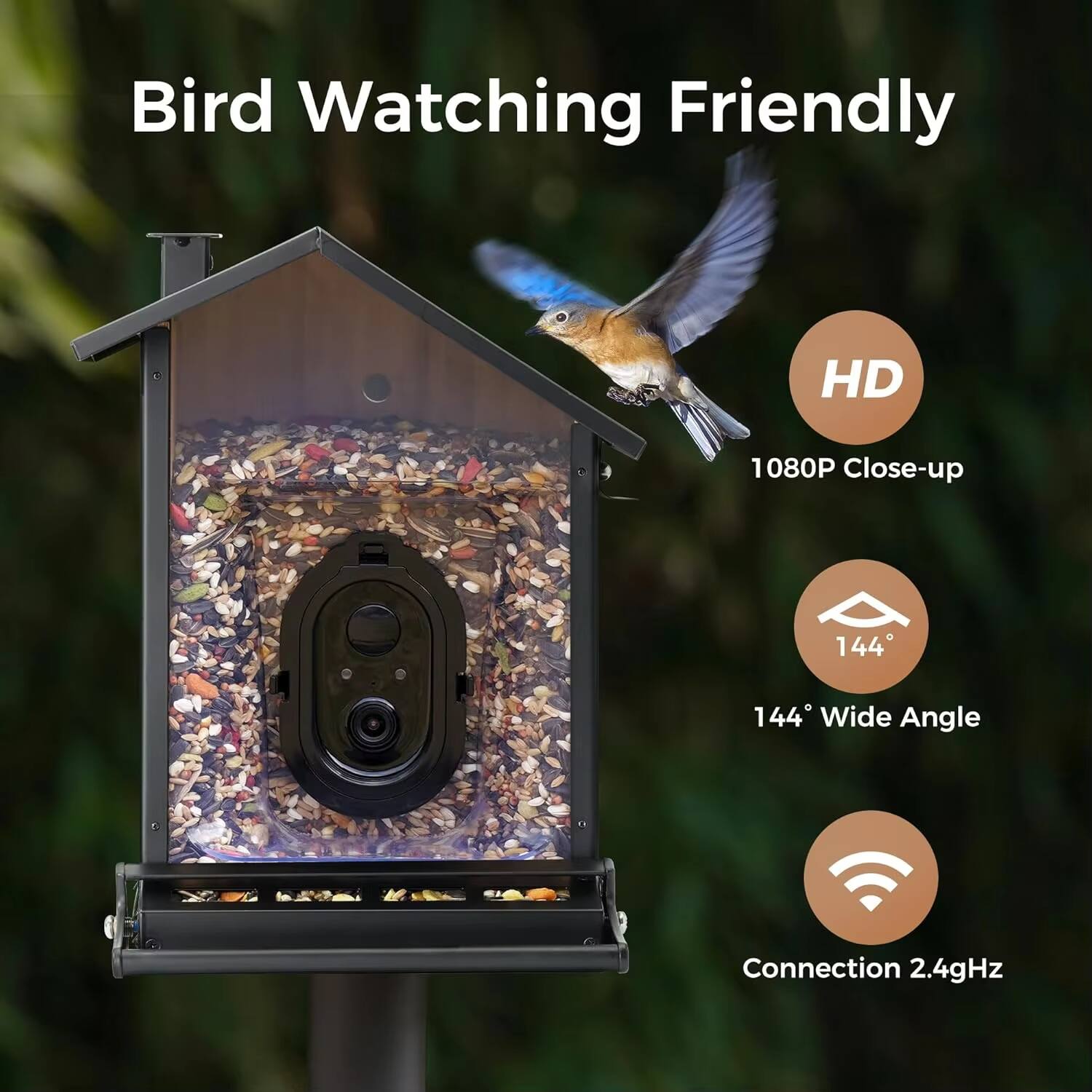 Bird Watching Friendly

HD 1080P Close-up

144° Wide Angle

Connection 2.4GHz