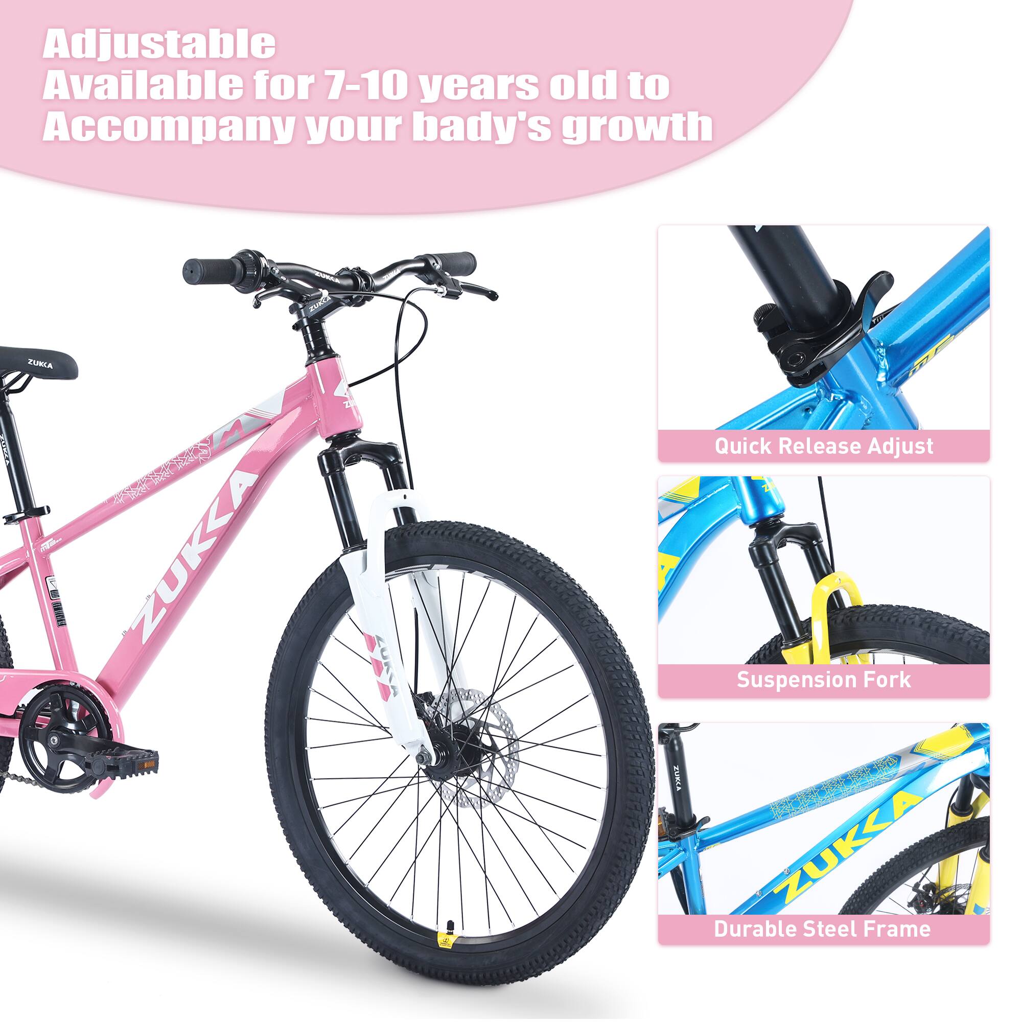 Adjustable  
Available for 7-10 years old to Accompany your baby's growth  

Quick Release Adjust  
Suspension Fork  
Durable Steel Frame