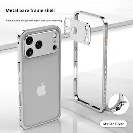Dteck - Aluminum Bumper Case for Apple iPhone 17 Pro with Independent Camera Protector, Slim Shockproof Metal Phone Cover - Silver