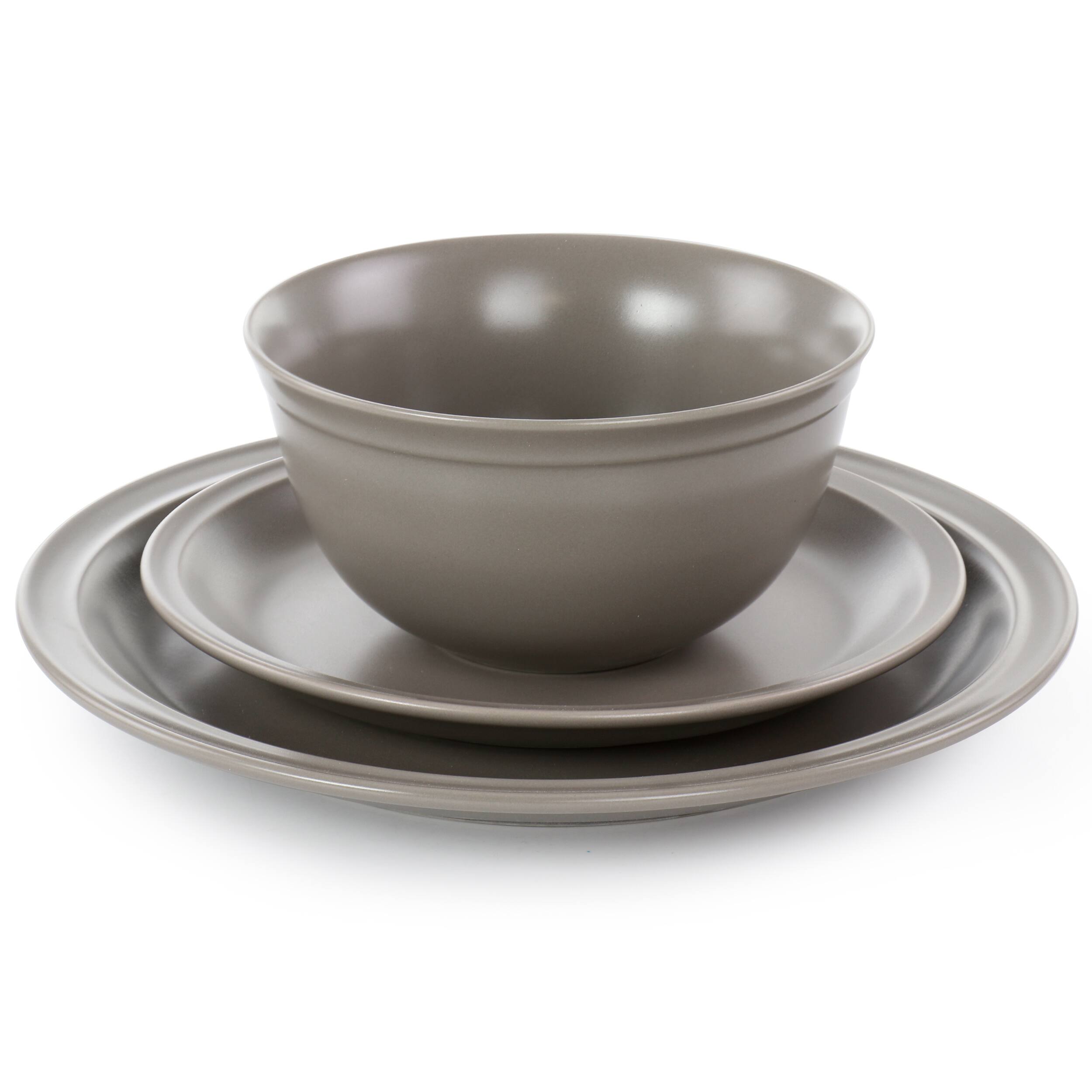 Alt View 1. Gibson - Gibson Home Siam 12 Piece Round Stoneware Dinnerware Set in Warm Grey - Warm Gray.