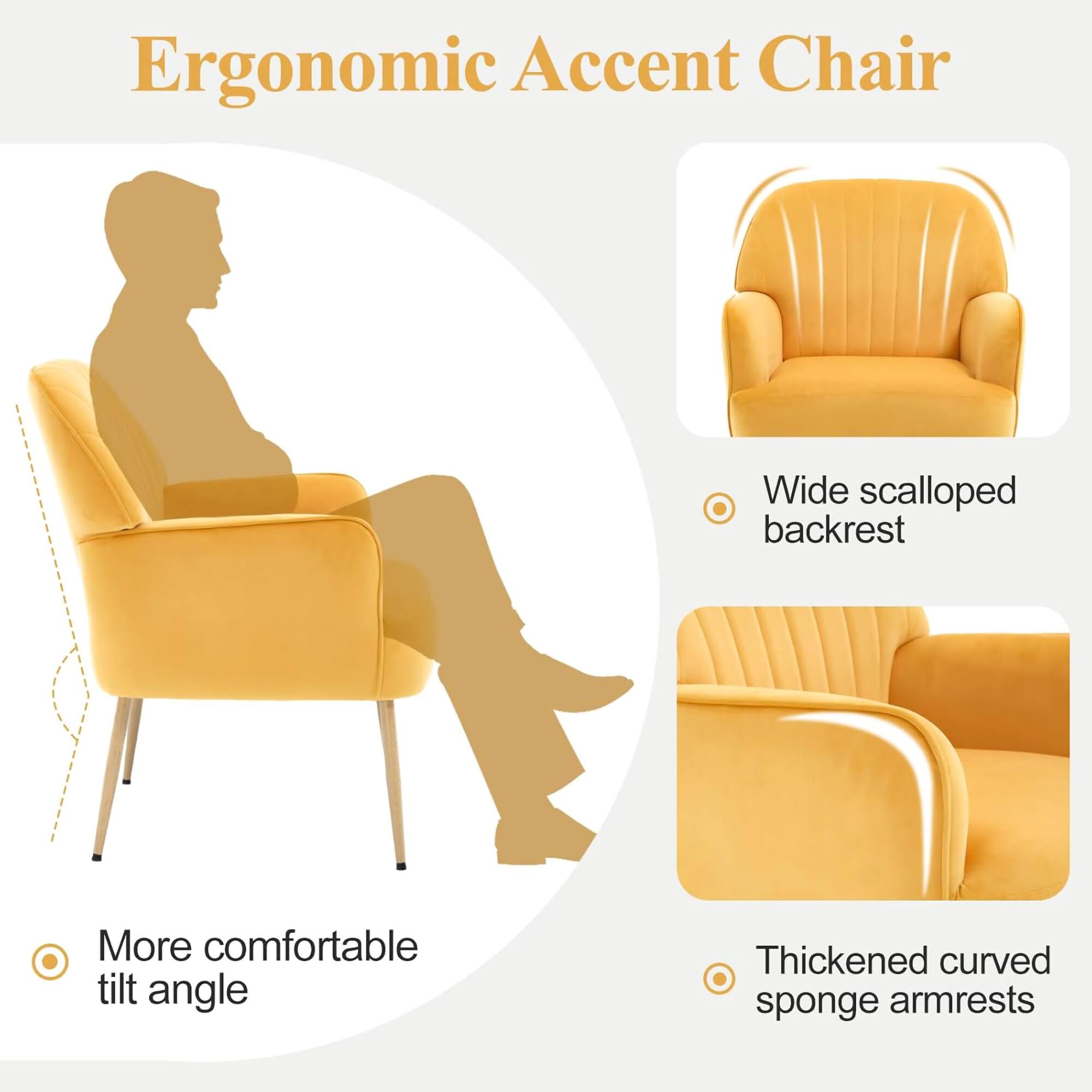 Ergonomic Accent Chair

- Wide scalloped backrest
- More comfortable tilt angle
- Thickened curved sponge armrests
