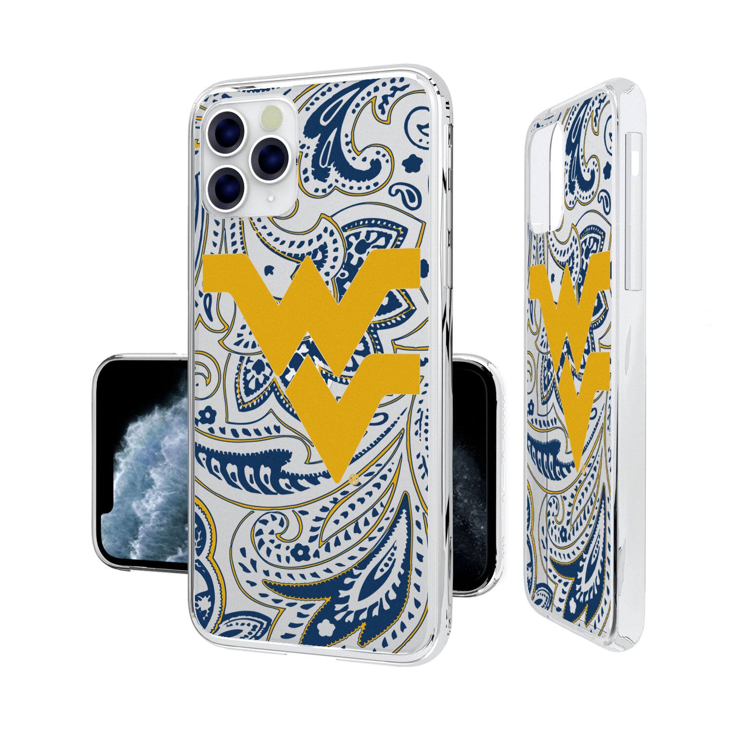 Alt View 3. Keyscaper - West Virginia Mountaineers iPhone Paisley Design Clear Case - 16e - Multicolor.