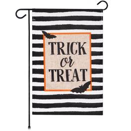 G128 - Garden Flag — Trick or Treat Bats with Black and White Stripes, 12 x 18 in Printed Burlap Polyester - Assorted Colors