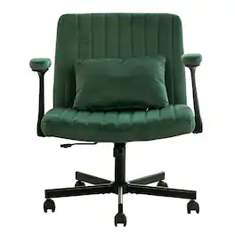 Boyel Living - Criss Cross Armrest Office Chair with Wheels - Modern Design with Velvet or Linen Upholstery (Set of 2) - Green