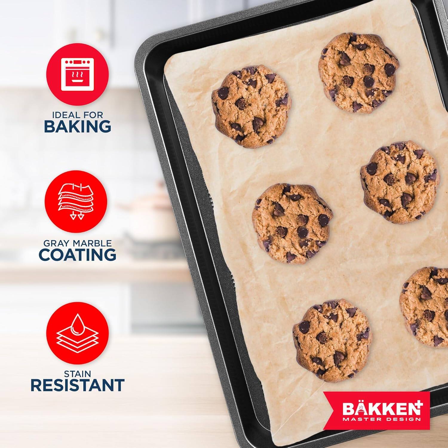 112 IDEAL FOR BAKING, GRAY MARBLE COATING, STAIN RESISTANT, BKKEN MASTER DESIGN