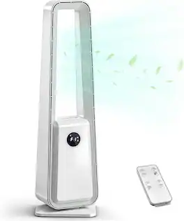 Winado - 35" Bladeless Tower Fan, Portable Floor Fan with Remote Control, LED Display, Adjustable 60° Oscillating, 3 Speeds - White