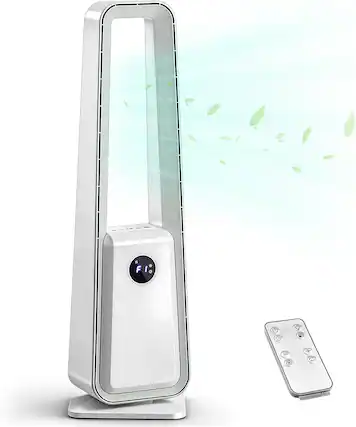 Front. Winado - 35" Bladeless Tower Fan, Portable Floor Fan with Remote Control, LED Display, Adjustable 60° Oscillating, 3 Speeds - White.