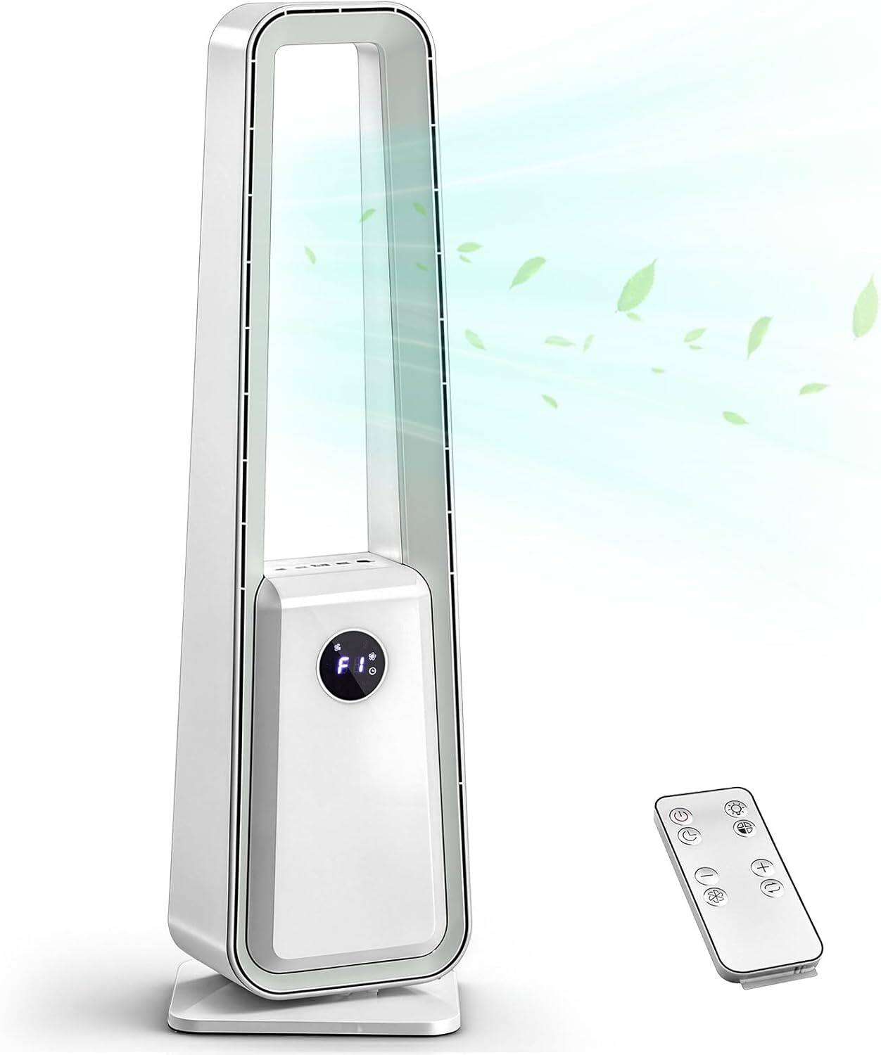 Front. Winado - 35" Bladeless Tower Fan, Portable Floor Fan with Remote Control, LED Display, Adjustable 60° Oscillating, 3 Speeds - White.