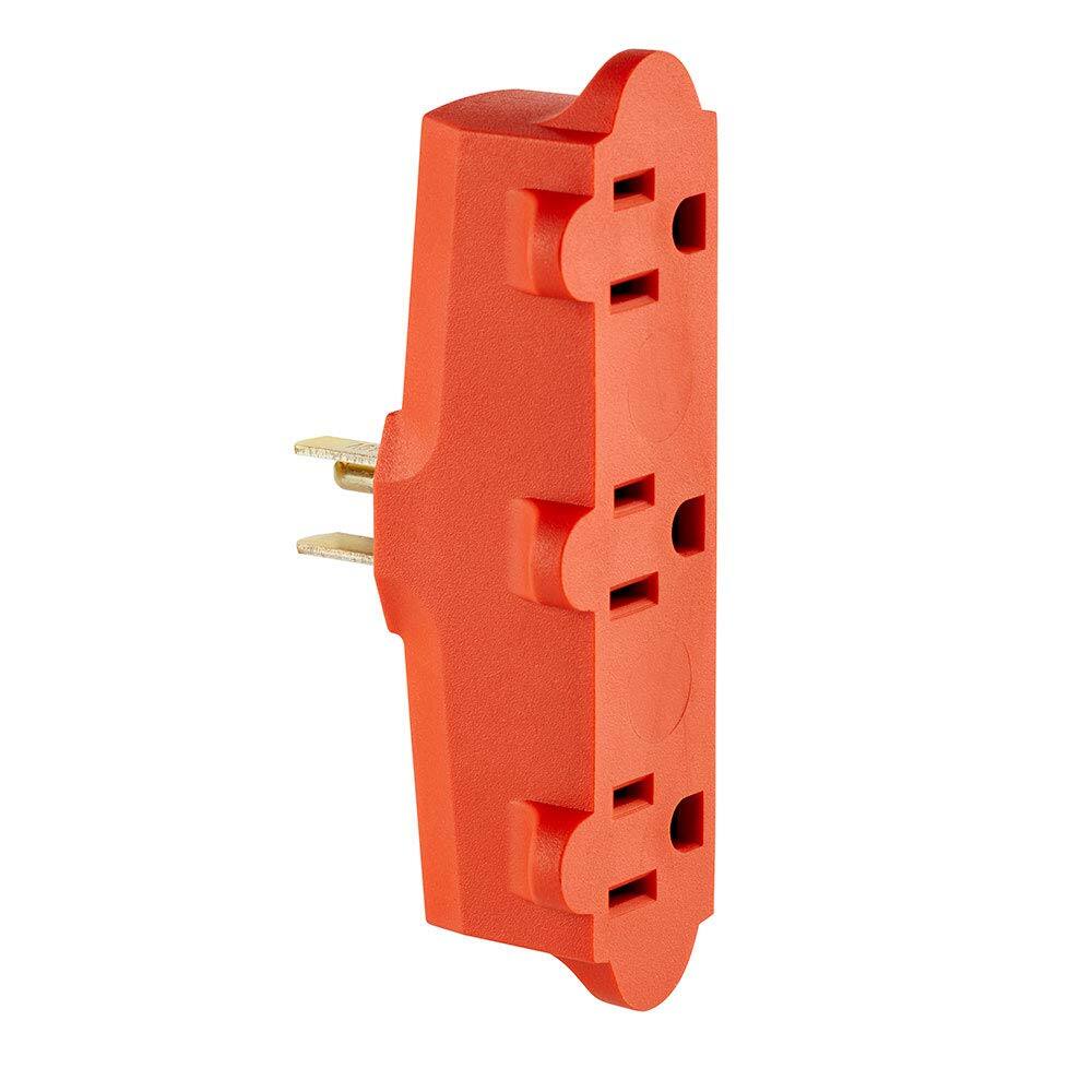 Leviton - Heavy Duty Triple Outlet Adapter 15A 125V NEMA 5-15 - Orange