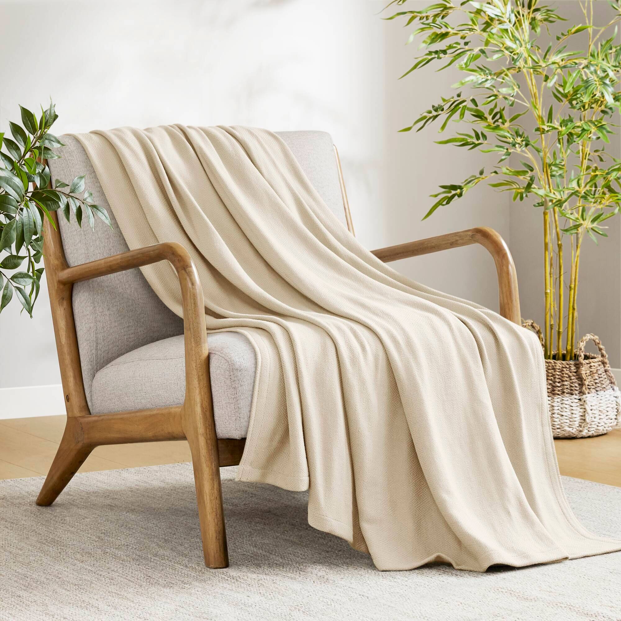 Gracie Mills Kaelith Bamboo Cotton Rayon Blanket Textured Ivory - Best Buy