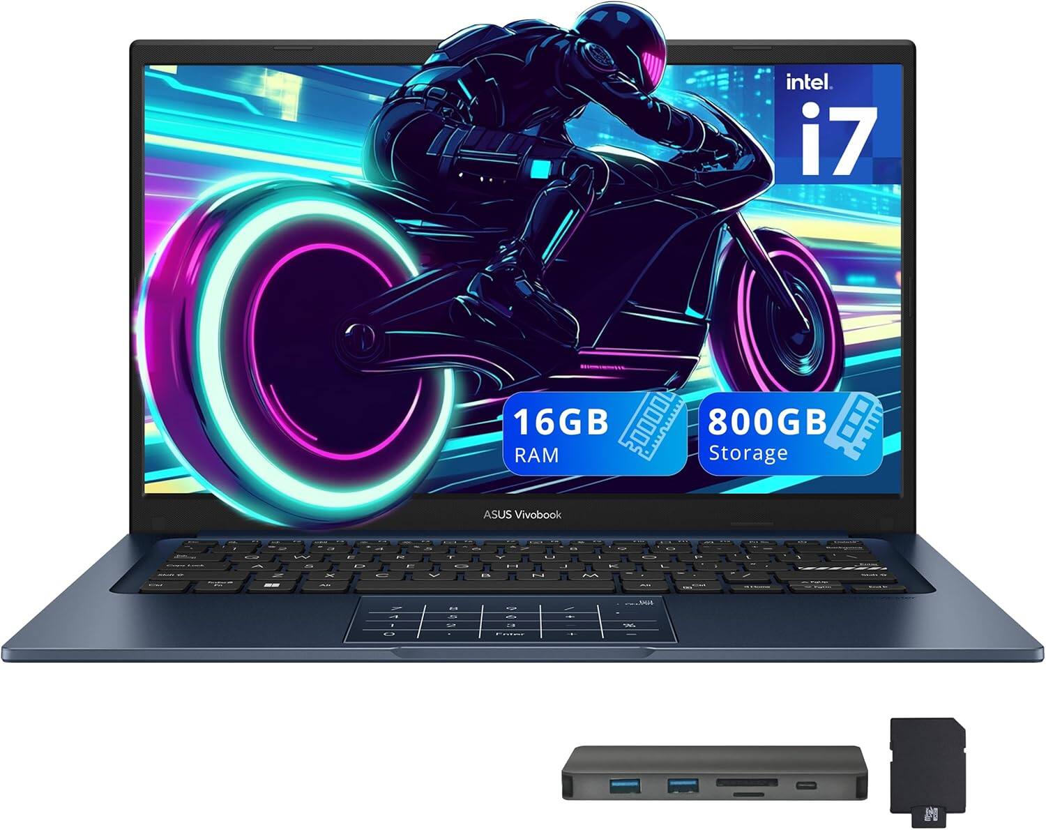ASUS - Vivobook 14" FHD IPS Laptop,Intel i7-1355U,16GB RAM,512GB SSD+288GB Docking Station,Intel UHD Graphics,Win 11 - Blue