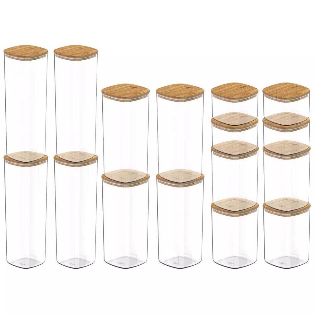 Alt View 10. OU - OU Food Storage Container Set 32pc (set of 16) Airtight Plastic Containers, Leak Proof Bamboo Lids - Clear.