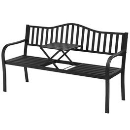 Gymax - Park Yard Garden Bench Loveseat Outdoor Furniture w/ Foldable Center Table - Black