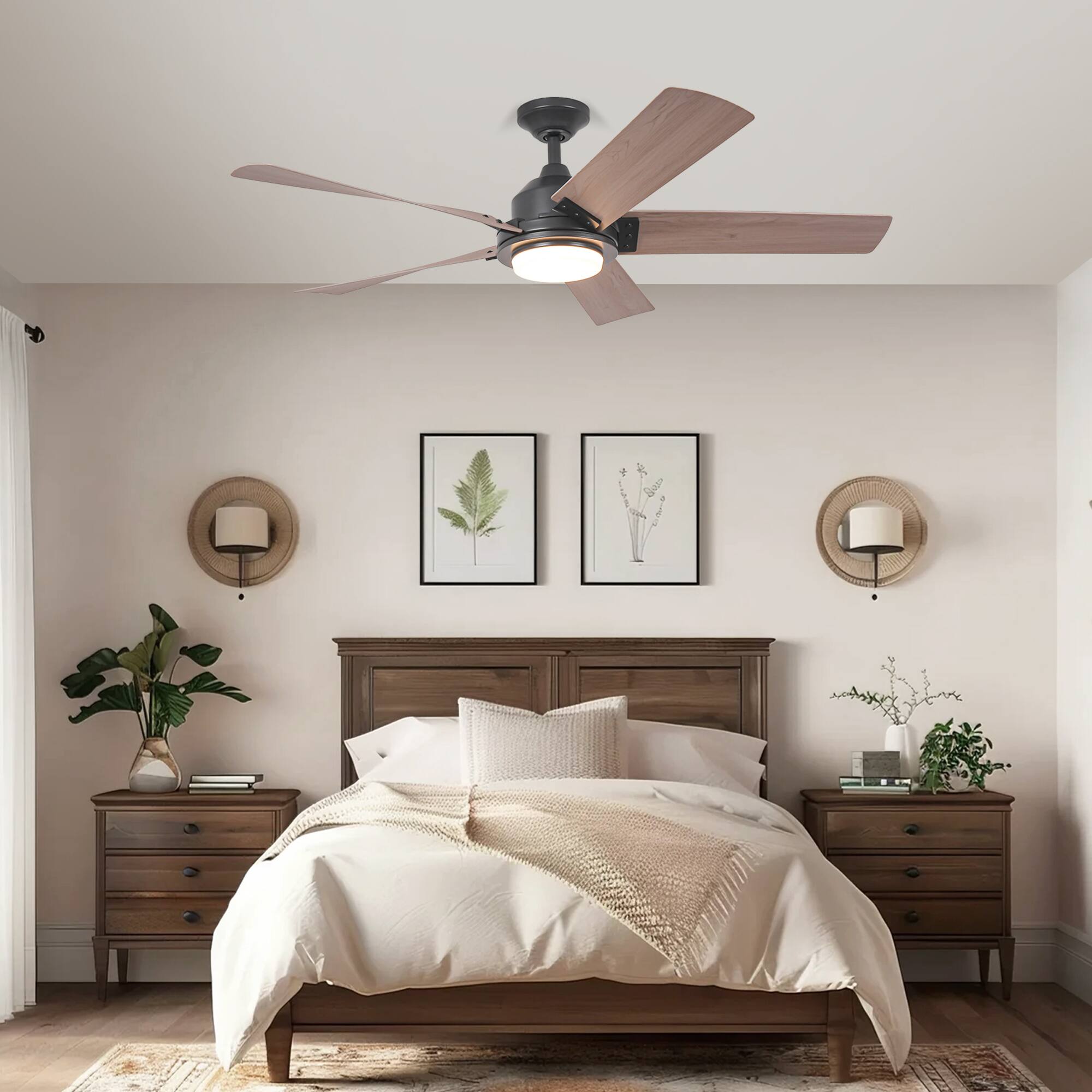 Back. Parrot Uncle - 52-inch Black LED Ceiling Fan with Remote - Black.