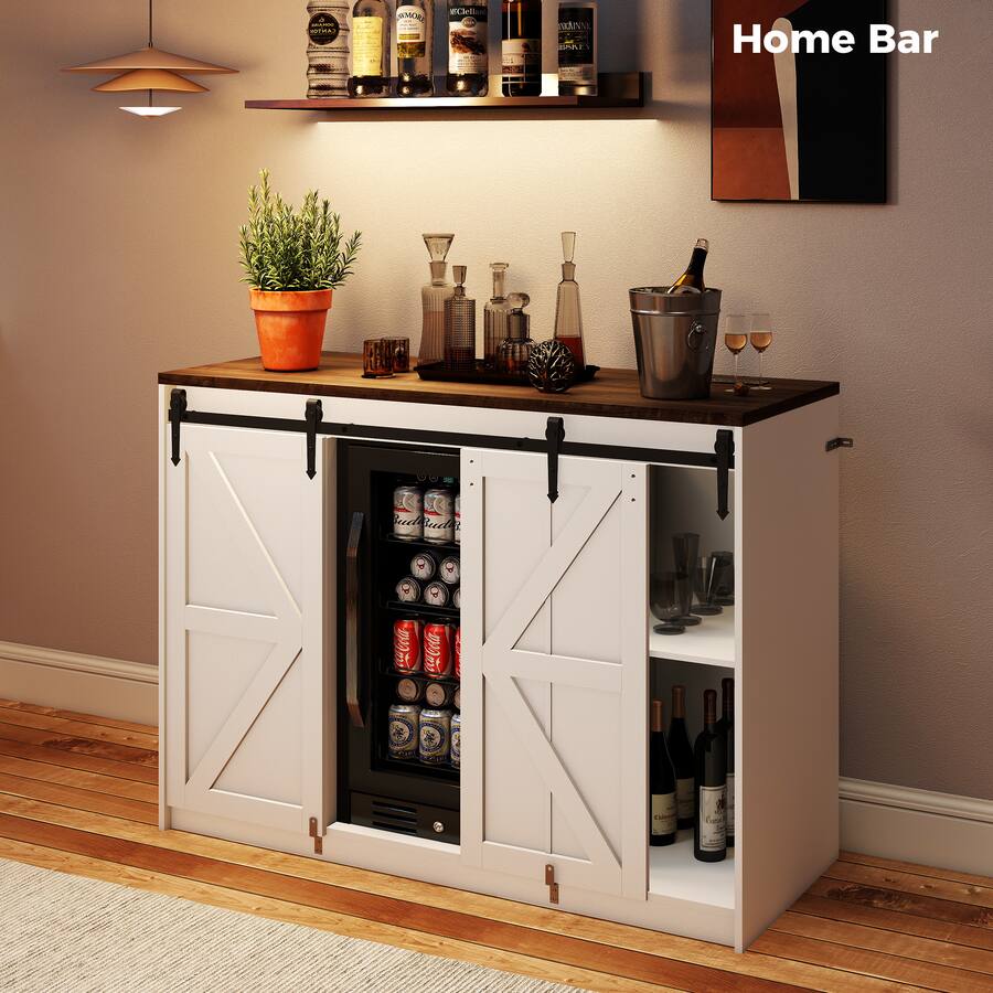 Mini Easy Space Skyzoo Mini Fridge Cabinet with Built In Fridge Space, Farmhouse Coffee ...