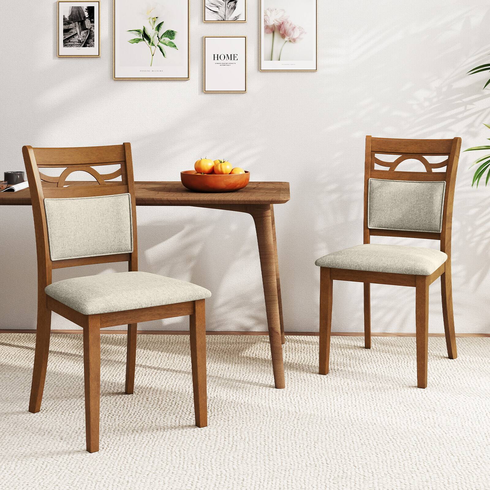 Alt View 5. Gymax - Gymax Dining Chairs Set of 4 w/Rubber Wood Frame Padded Seat & Backrest for Kitchen - Brown.