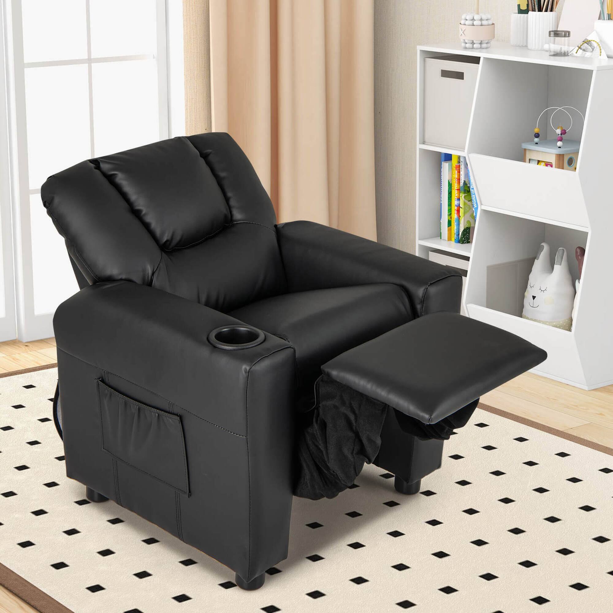 Alt View 4. Costway - Costway Kids Recliner Chair with Cup Holder & Side Pocket Adjustable Backrest Footrest - Black.