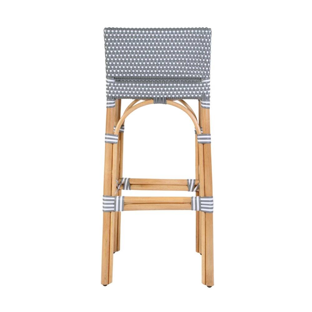 Angle. Butler Specialty - Serienna 30 in. Seat Height Rattan Low Back Bar Stool - Gray And White Dot.