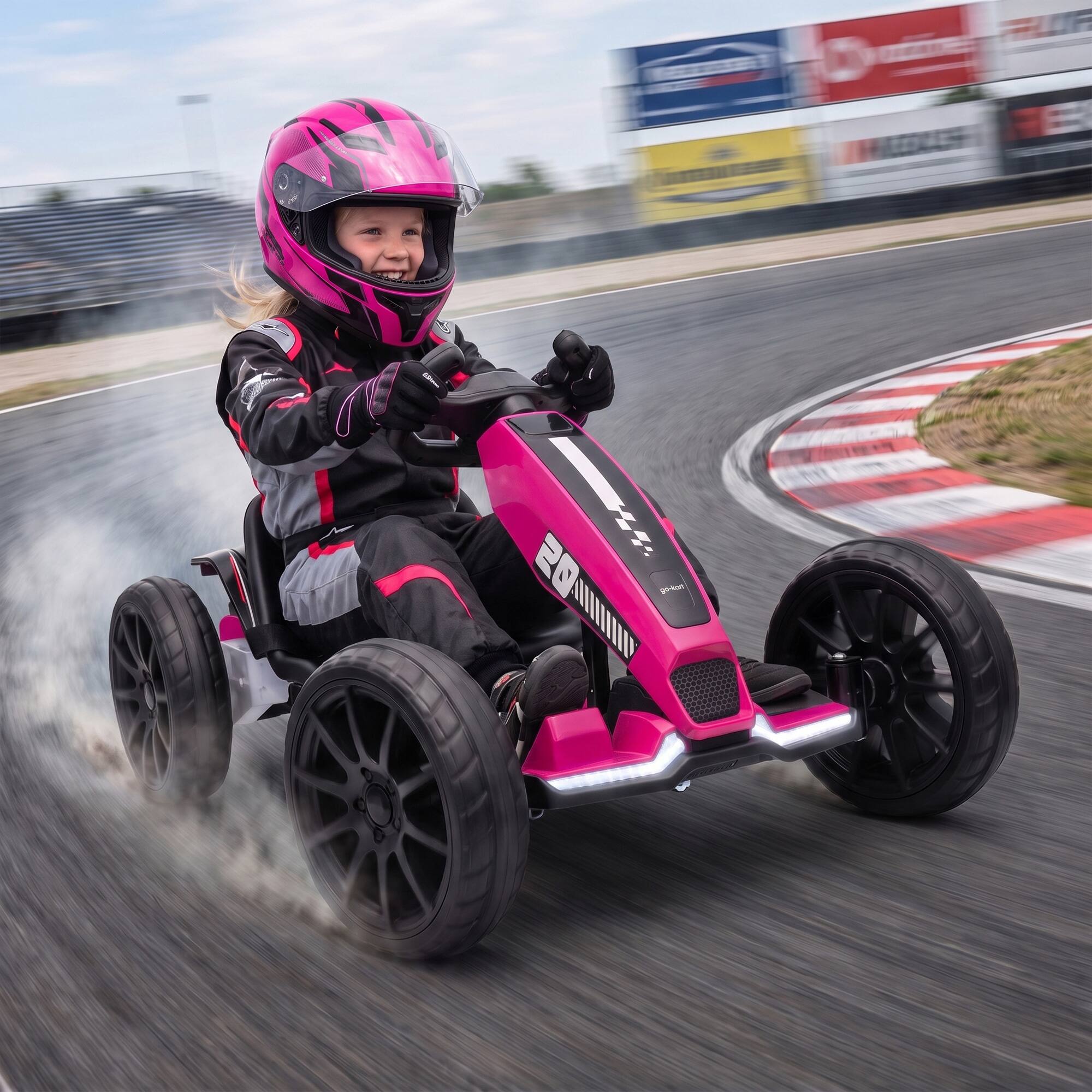 Alt View 8. Qaba - Electric Go Kart for Kids with Dual Motors, Adjustable Seat, Soft Start, LED Lights, EVA Wheels - Pink.