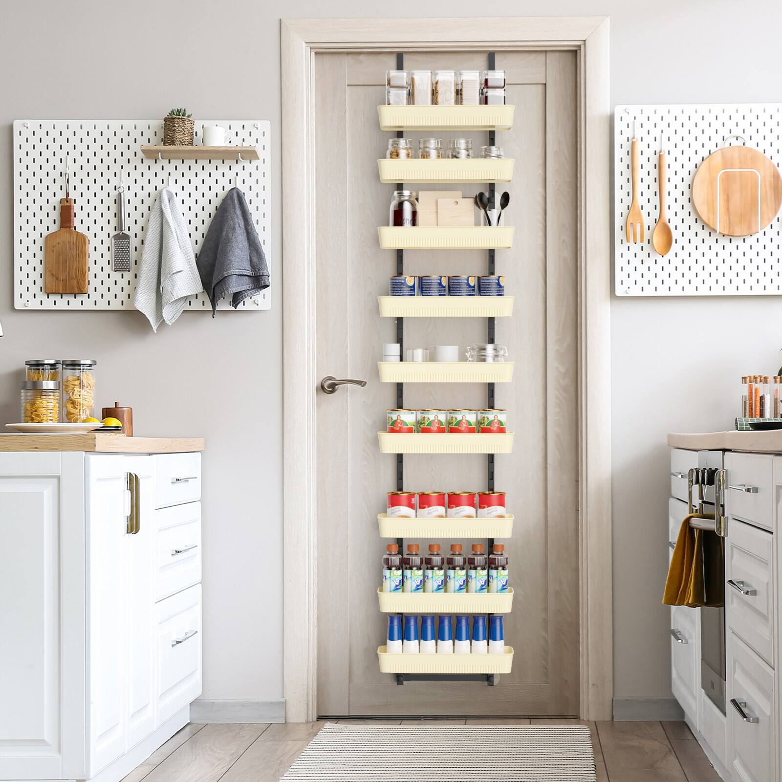 Front. Oumilen - Over-the-Door 9-Tier Hanging Organizer, 9 Removable Cream Yellow Baskets Adjustable Frame for Pantry Bathroom - Yellow.