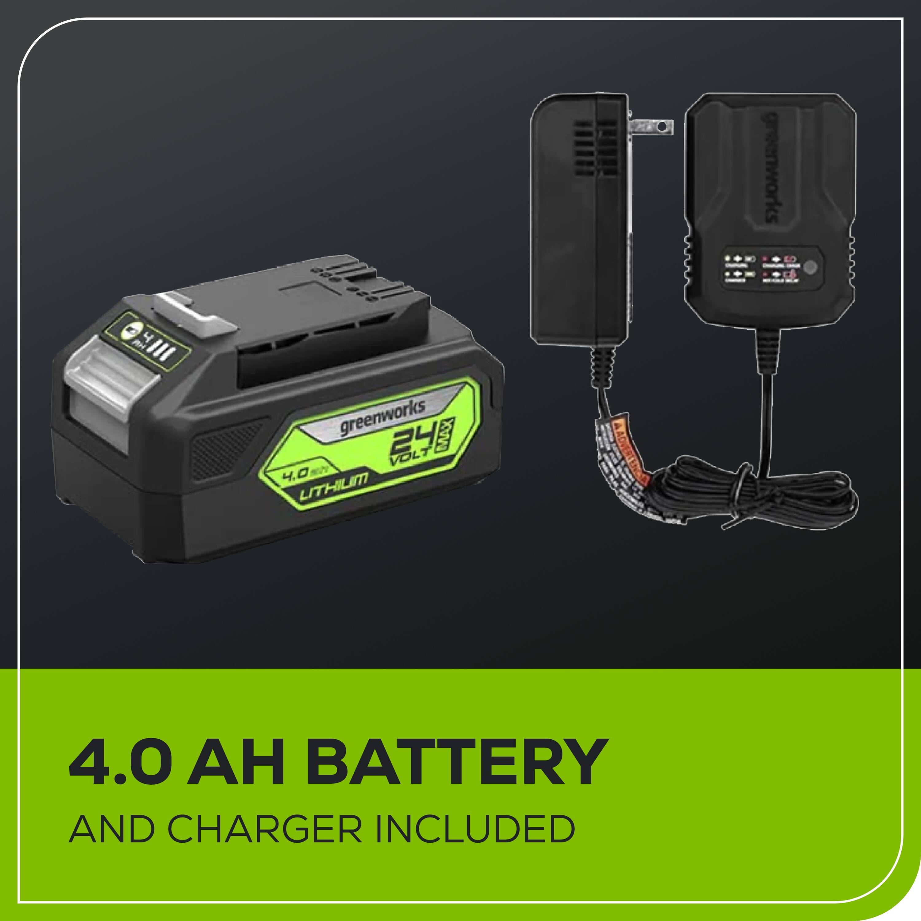 greenworks 4.0 III greenworks MAX 24 VOLT 4.0 LITHIUM BATTERY AND CHARGER INCLUDED
