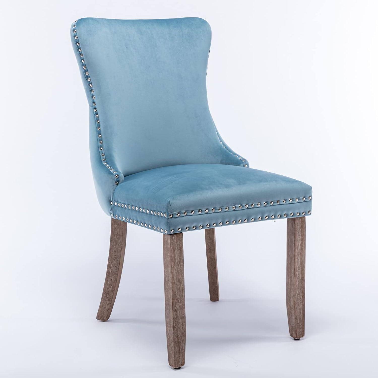 Alt View 5. Trinkets Crazed - Upholstered Wing-Back Dining Chair with Backstitching Nailhead Trim and Solid Wood Legs,Set of 2 - light blue.