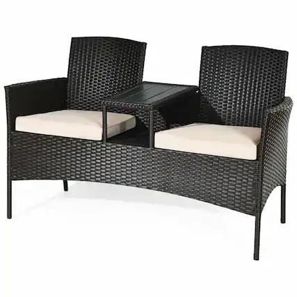 Front. Pefilos - 3-Piece Patio Set Outdoor Wicker Furniture Sets Modern Rattan Chair Conversation Sets with Coffee Table Seat Cushions - Black.