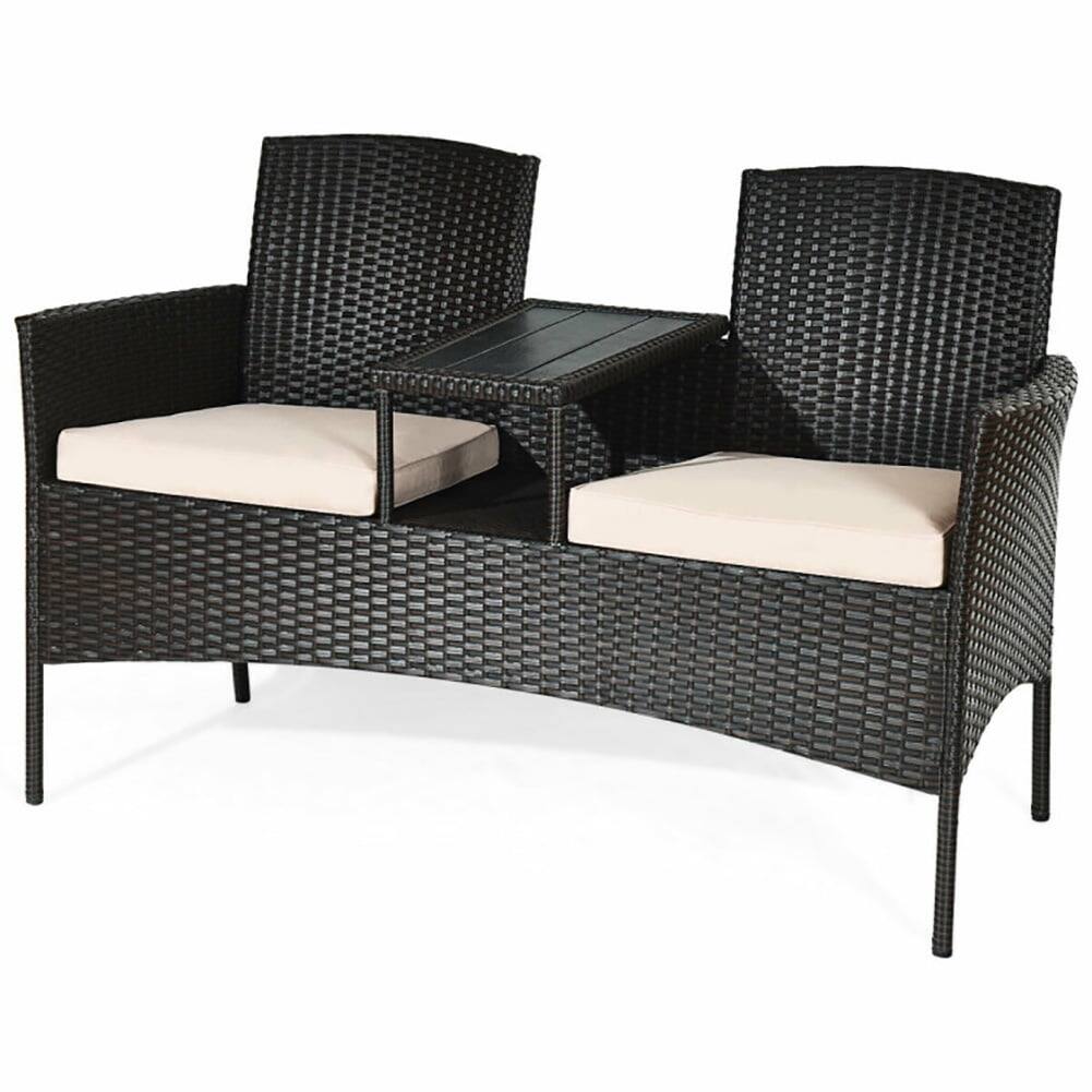 Front. Pefilos - 3-Piece Patio Set Outdoor Wicker Furniture Sets Modern Rattan Chair Conversation Sets with Coffee Table Seat Cushions - Black.