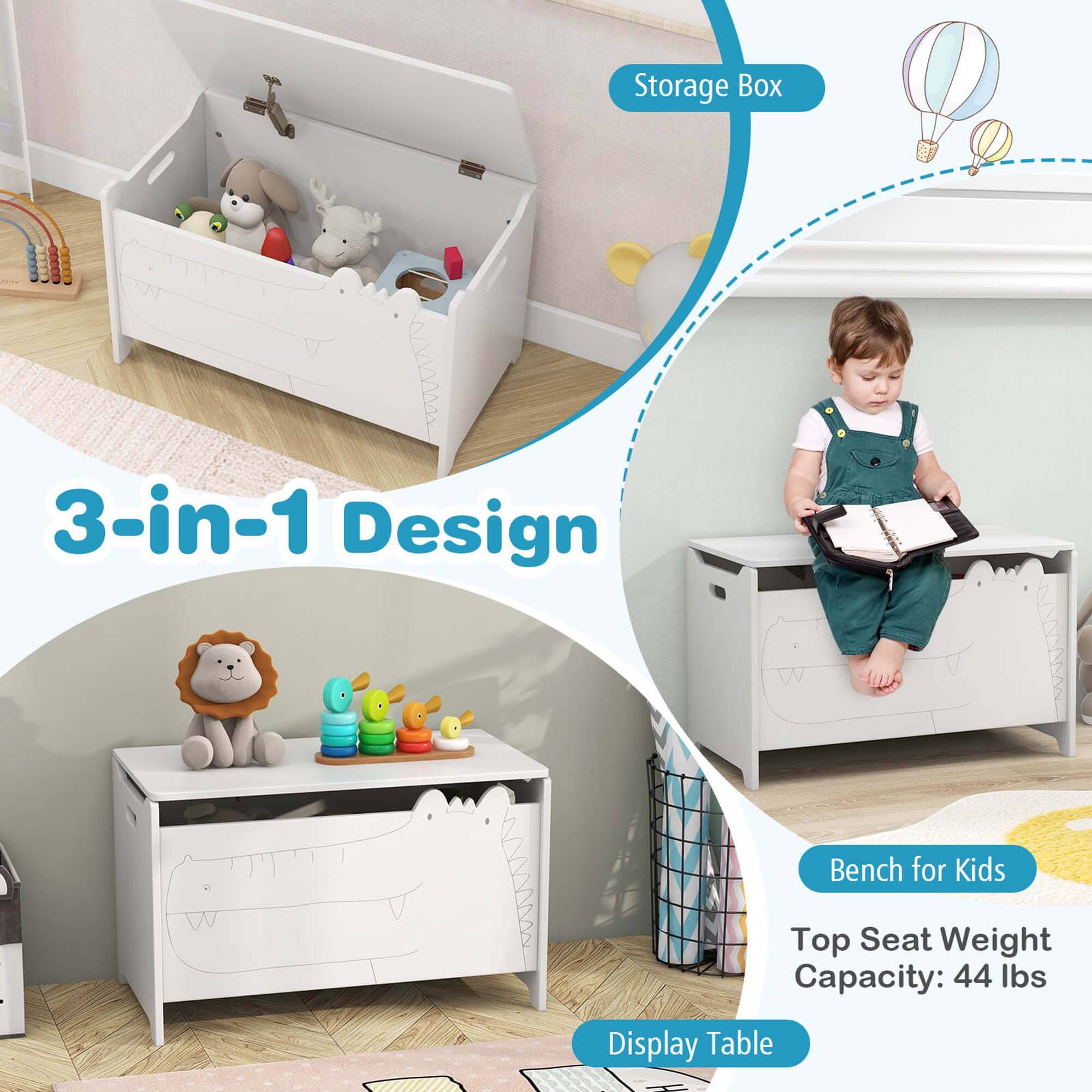 3-in-1 Design

Storage Box

Display Table

Bench for Kids

Top Seat Weight Capacity: 44 lbs