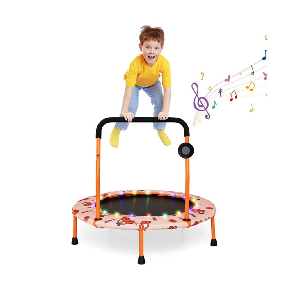 Kadyn - Kids Trampoline, Outdoor Jumper,36 Inch Mini Trampoline with Colorful LED Lights and Bluetooth Speaker-Orange