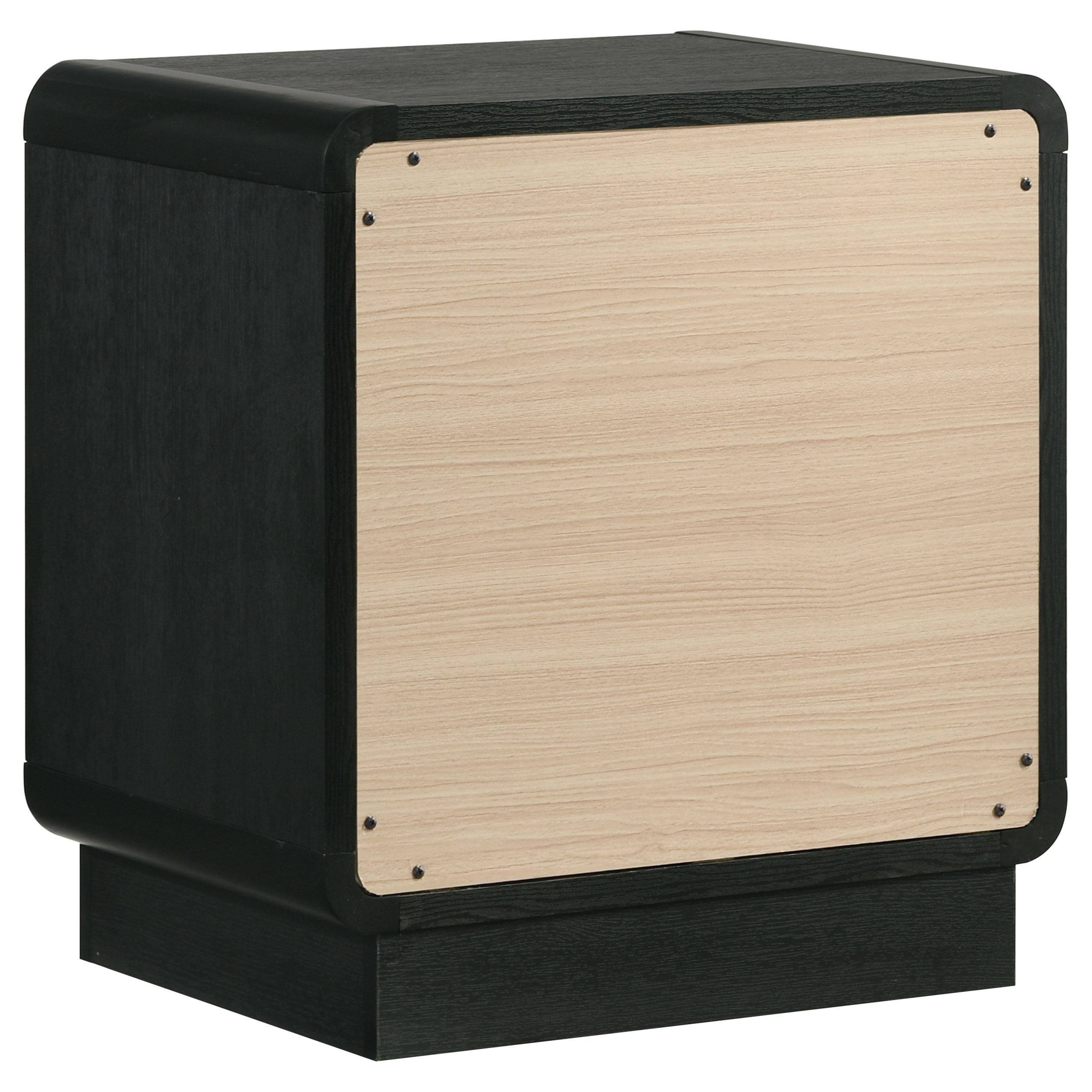 Left. Manhattan Lane - Cavy Nightstand, 2 Storage Drawers, Wood, Round Knobs - Black, Gold.
