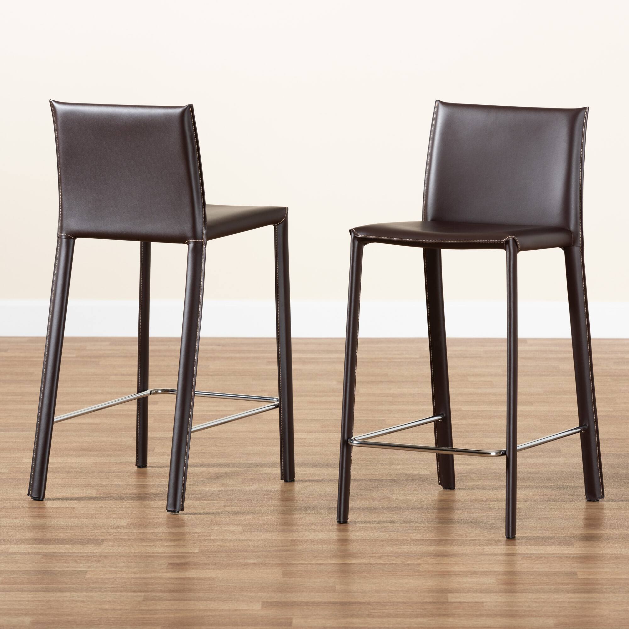 Alt View 4. Baxton Studio - Crawford Leather 2-Piece Counter Height Stool Set - Brown.
