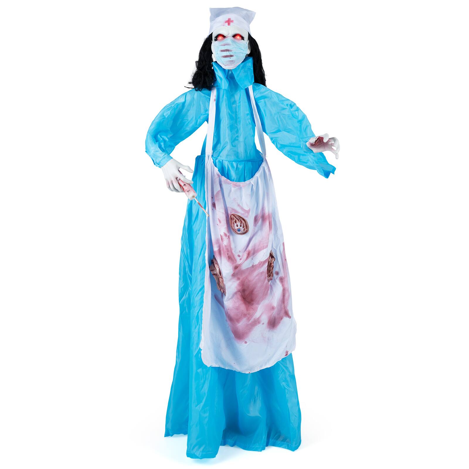 Costway 6.1FT Halloween Standing Animatronic Zombie Nurse with Glowing ...