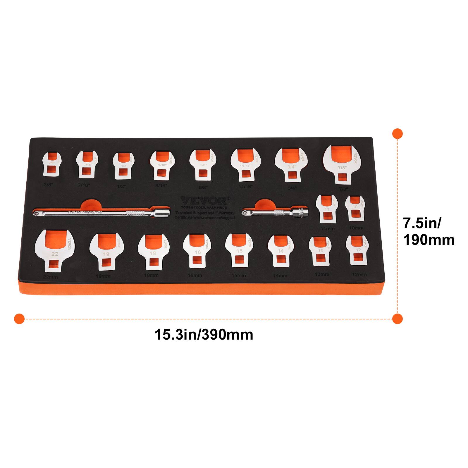 m1E: 8 s 116 214" 1 1I8 veVR 22 nEnR R 19 160 : e/1 11/11 tuar VEVOR Chan nNEA -L2 PACE Technology support and guarantee Certificate nothing. 1 I i 16 15 18 H - 16 THC 0 1 11mm tomm 15 12 7.5in/ 190mm 22am om 13tmm 16mm 15mn 14mm 1emm 12mm 15.3in/390mm

VEVOR®
TOOLBOX TOOL HALF PRICE
Tough Tool Set - High Efficiency
Certified - Guaranteed

7.5in/190mm

15.3in/390mm