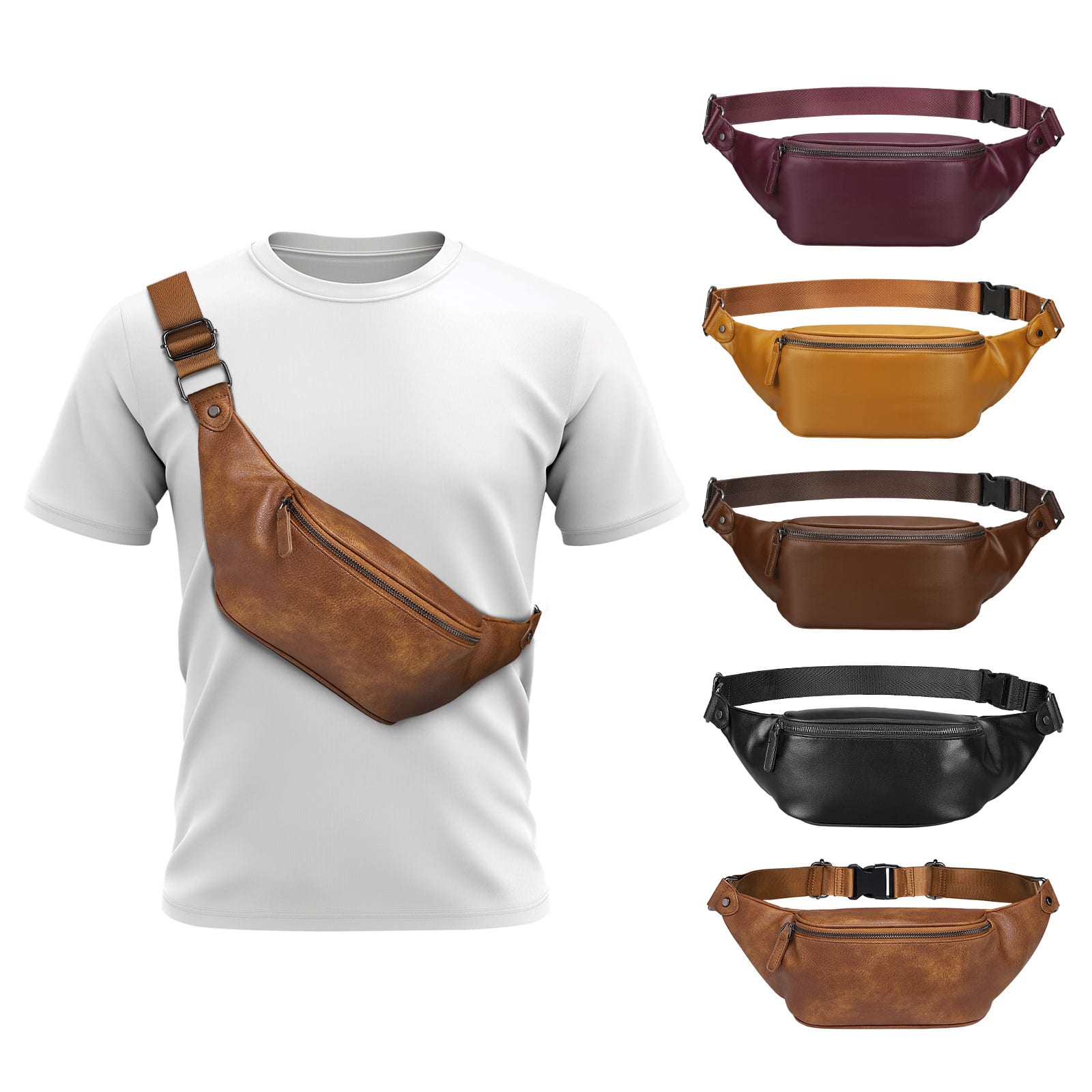Unique Bargains - Soft Faux Leather Fanny Pack Crossbody Waist Pack with Adjustable Strap Large Pocket Sturdy Zippers for Travel Hiking - Textured Brown price history on PriceWatchPro