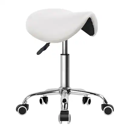 Front. KKTONER - KKTONER Rolling Saddle Stool PU Leather Swivel Adjustable Rolling Stool with Wheels Salon Chair White - White.
