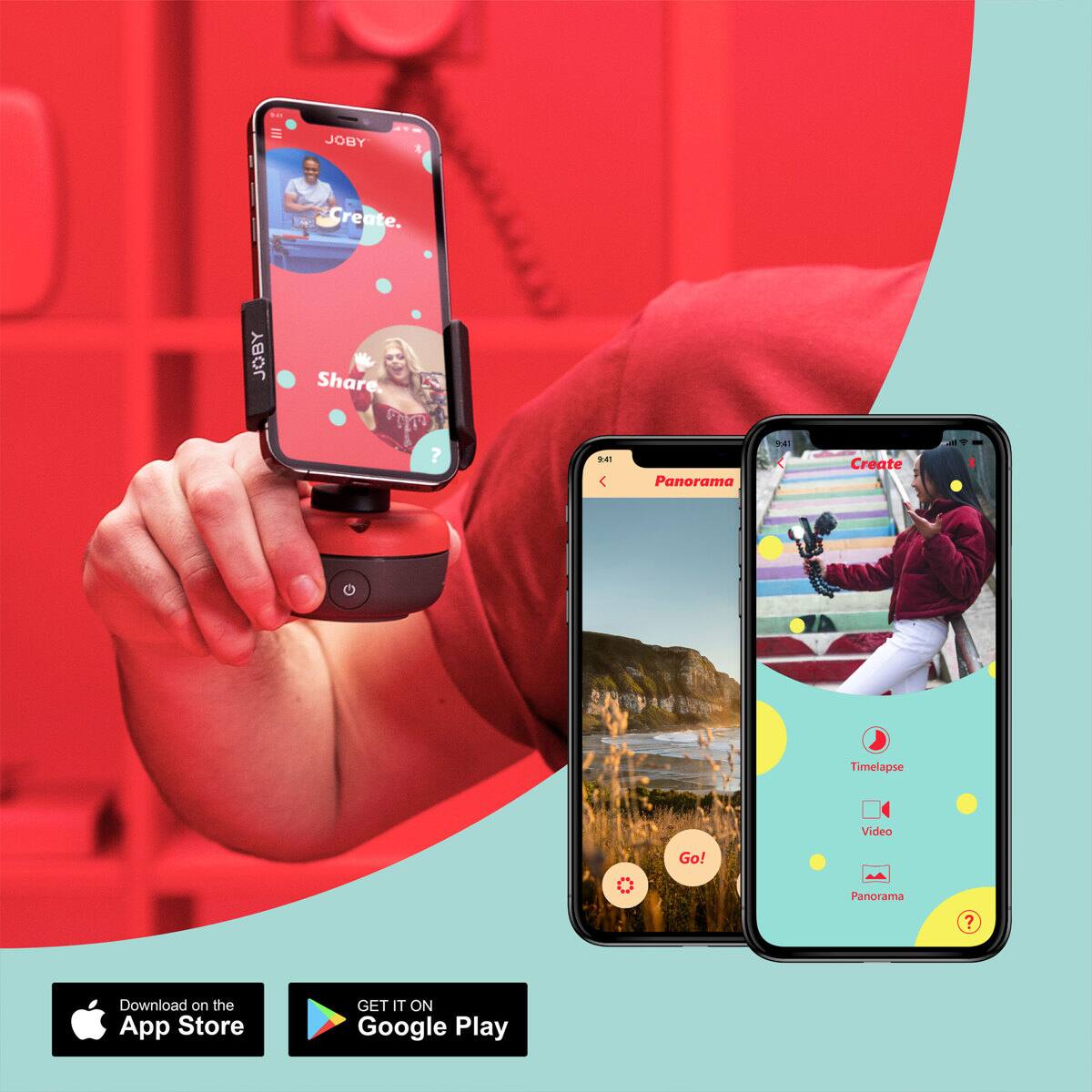 JOBY Create. JOBY Share. Panorama. Create Timelapse Video. Go! Panorama. Download on the App Store. GET IT ON Google Play