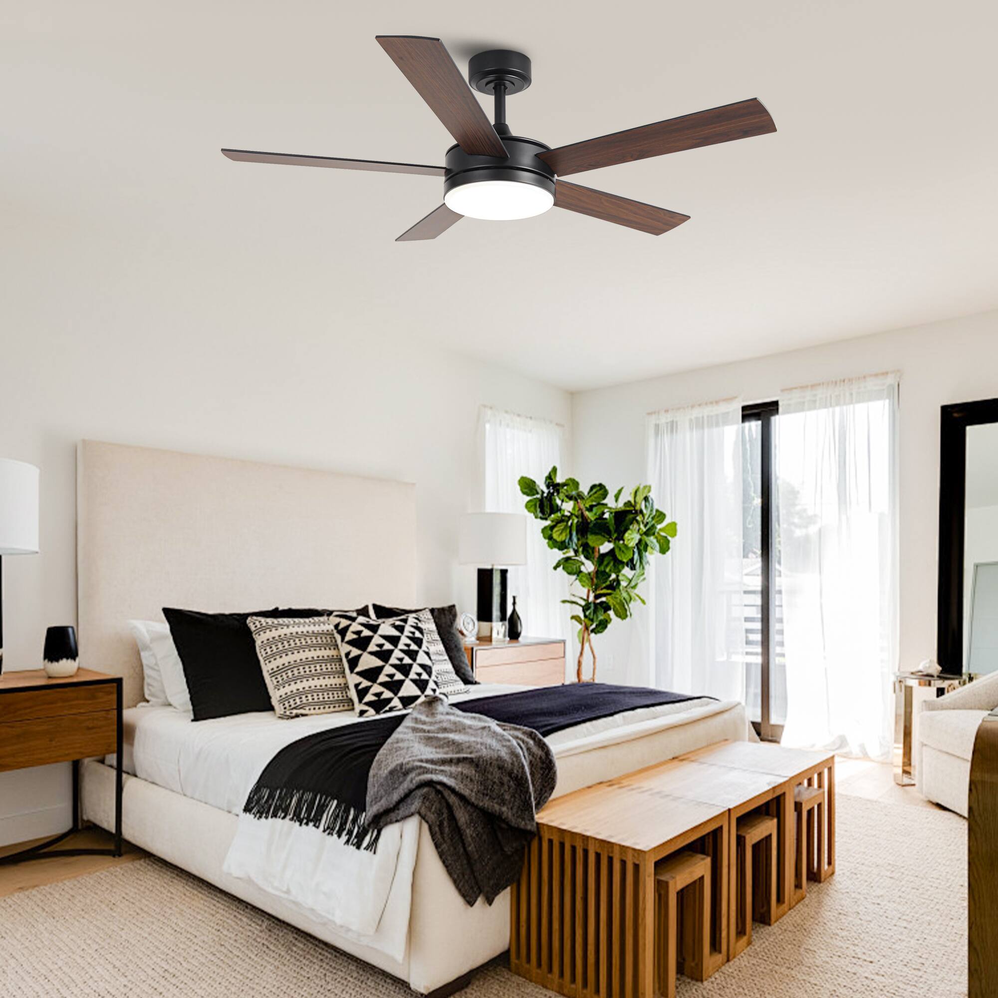 Angle. Vaczon - Modern 48-inch 5-Blade Ceiling Fan with LED Lights and Remote Control - Black.