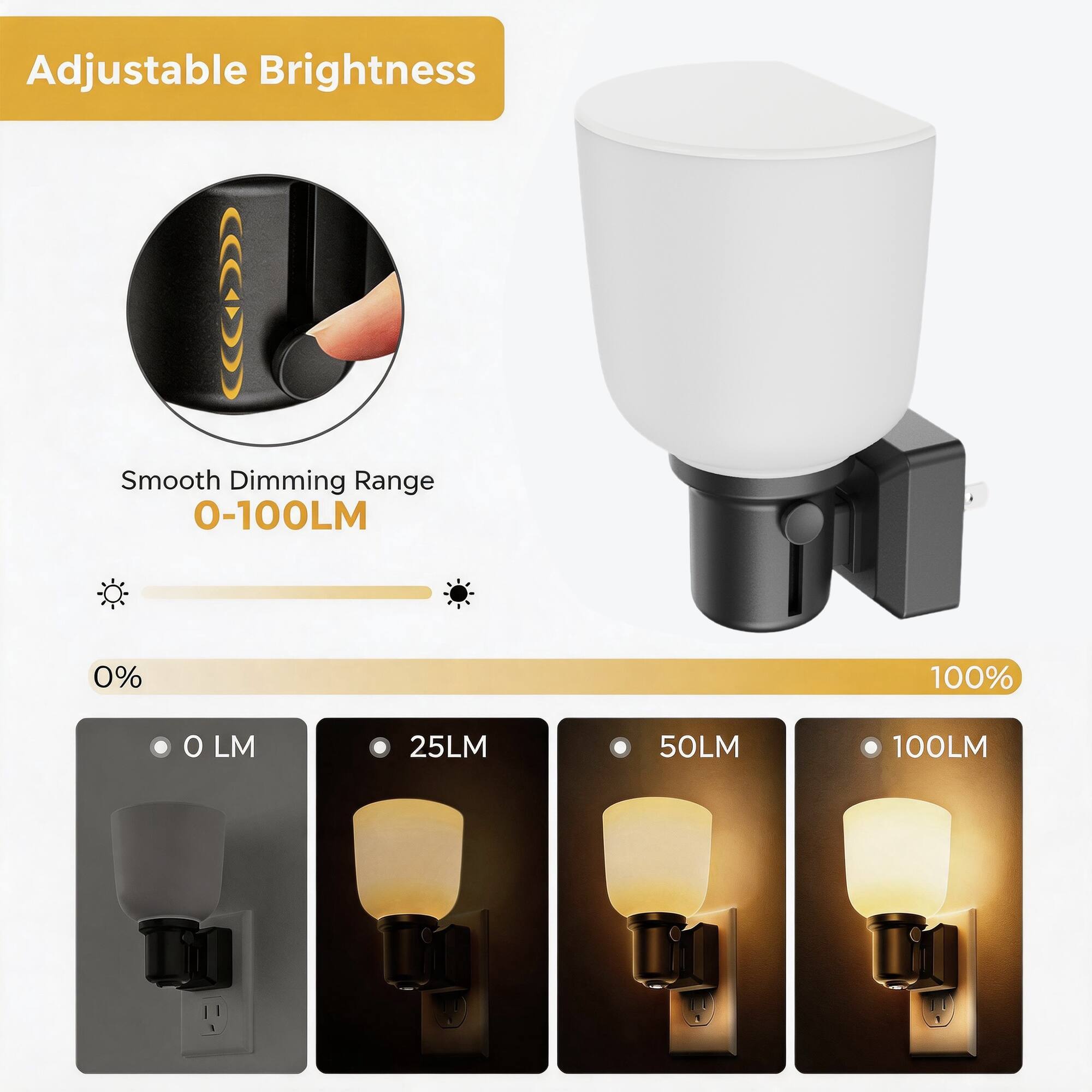 Adjustable Brightness  
Smooth Dimming Range 0-100LM  
0%  
100%  
0 LM  
25LM  
50LM  
100LM