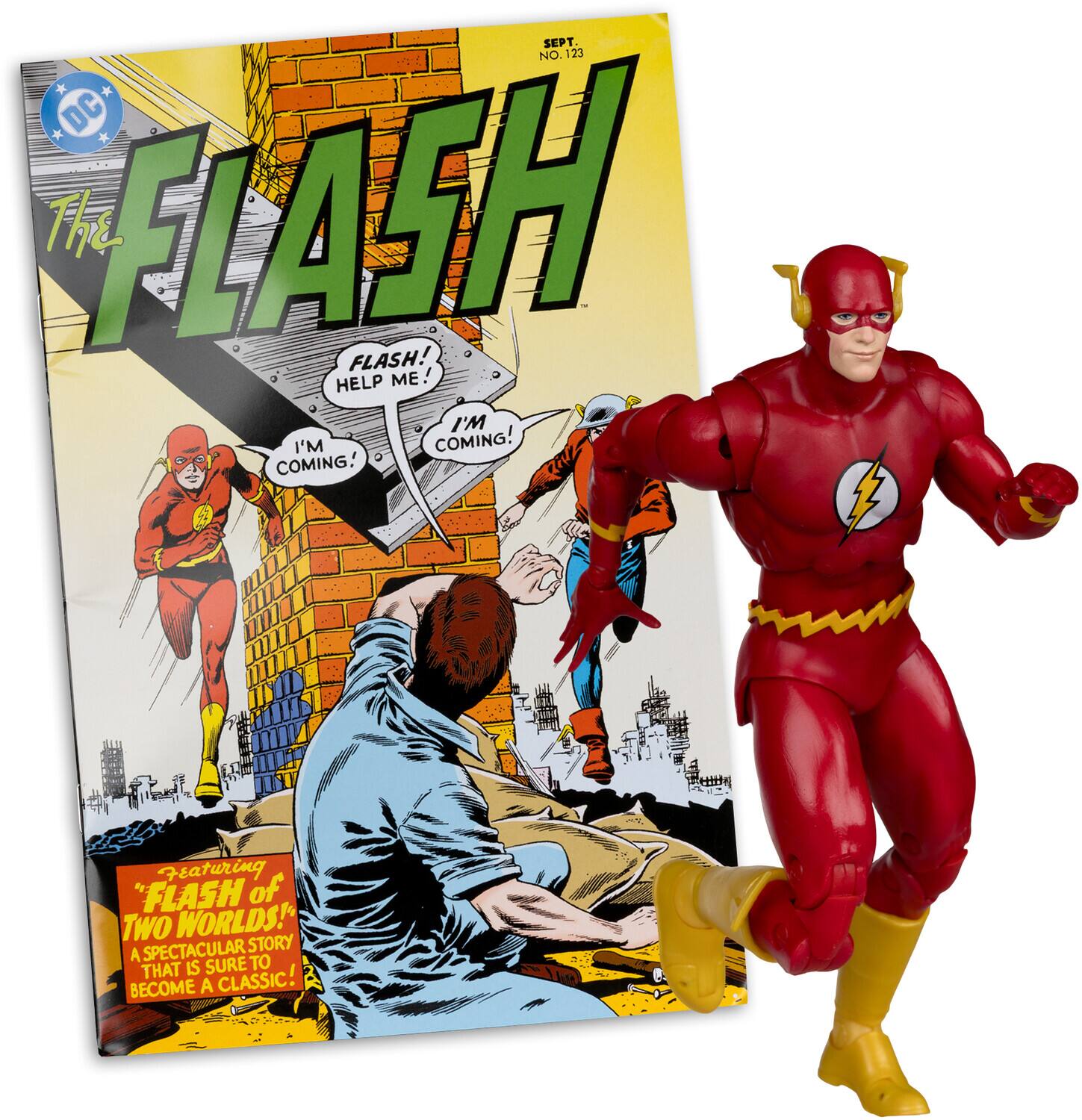 SEPT NO.123  
DC  
The FLASH  
FLASH! HELP ME!  
I'M COMING!  
I'M COMING!  
Featuring "FLASH OF TWO WORLDS!"  
A SPECTACULAR STORY THAT IS SURE TO BECOME A CLASSIC!