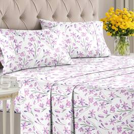 CGK Linens - Luxuriously Soft 4-Piece Floral Sheet Set - Wrinkle-Resistant, Printed Pattern - Full - Iris