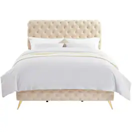 Boyel Living - Upholstered Bed with Button Tufted Headboard and Solid Wood Frame - Beige
