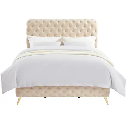 Front. Boyel Living - Upholstered Bed with Button Tufted Headboard and Solid Wood Frame - Beige.