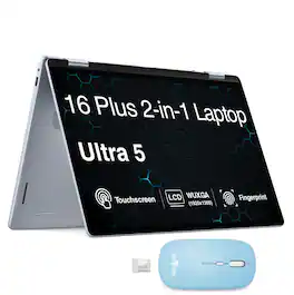 Dell - 16 Plus DB06250 2-in-1 Laptop 16.0 WUXGA Display (Ultra 5-226v, 16GB, Win 11 Home) w/Dockztorm Wireless Mouse - Ice Blue