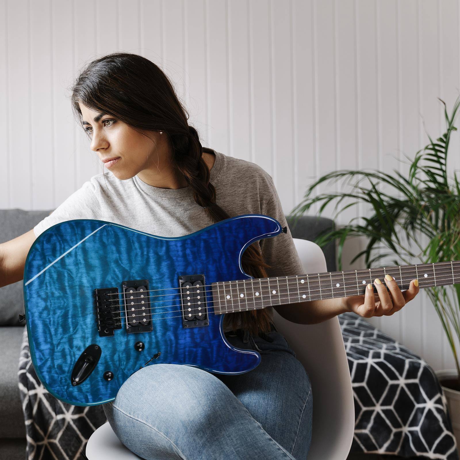 Alt View 2. Winado - Electric Guitar Kit, 39 Inch H-H Pickups Beginner Electric Guitar Set Bag, Strap, Cable, Accessories for Adults & Teens.