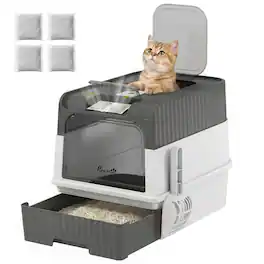 Pawhut - Litter Box Hooded Cat Litter Tray with Drawer Pan Front Entry & Top Exit Easy Cleaning - Gray