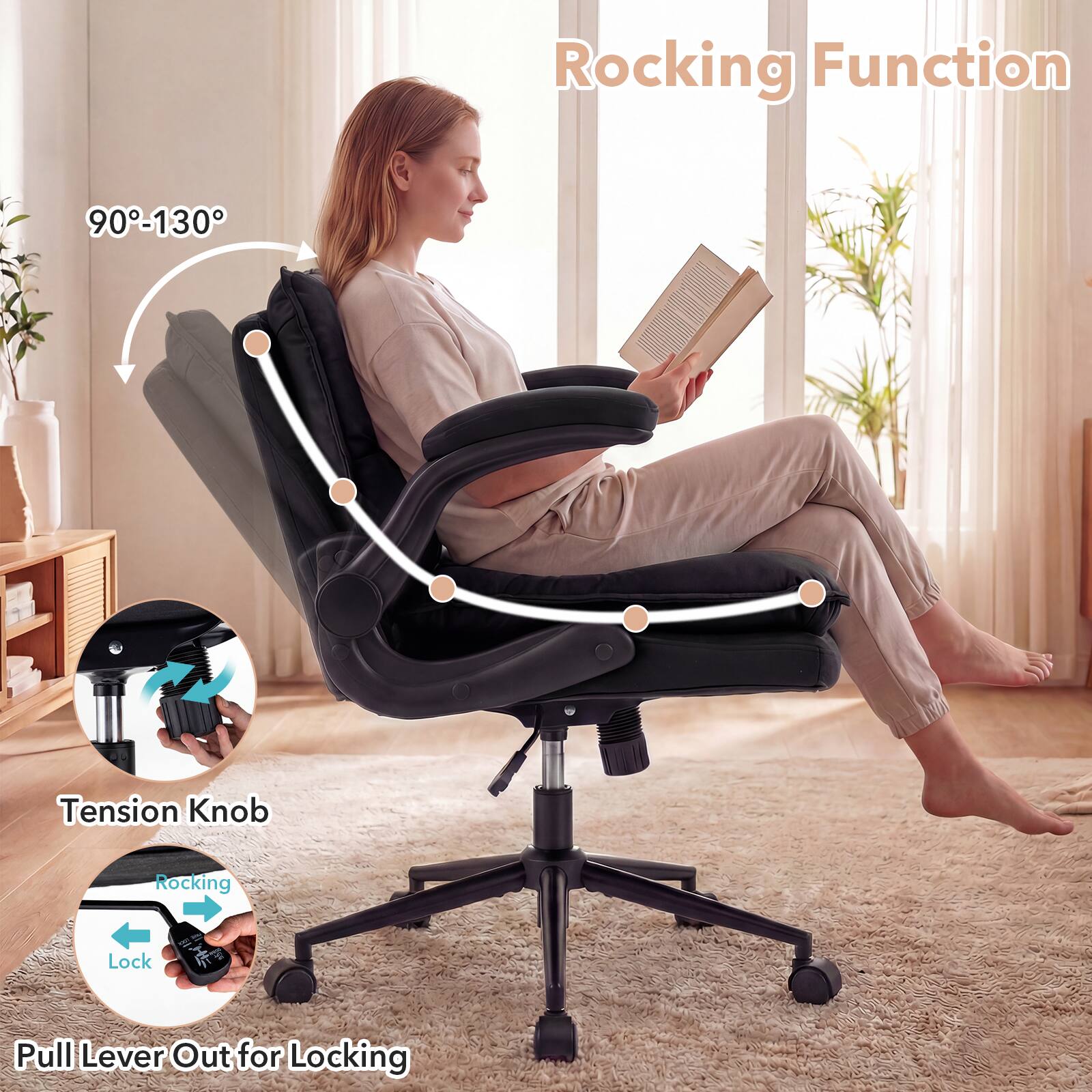 Rocking Function  
90°-130° Tension Knob  
Rocking Lock  
Pull Lever Out for Locking