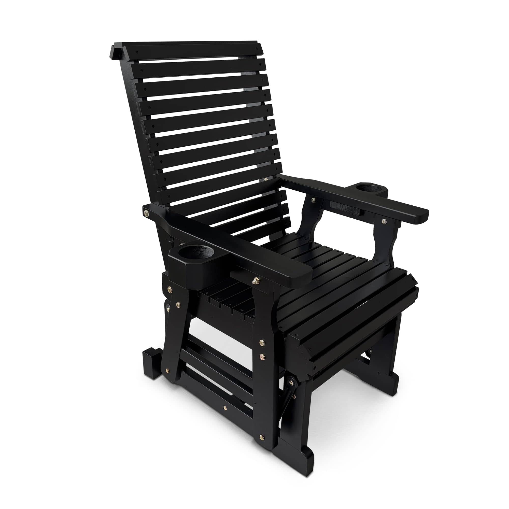 Fortune Candy - Wooden Patio Glider with High Back and Deep Contoured Seat, Solid Fir Wood, Heavy Duty 600 LBS for Porch Yard Garden - Black
